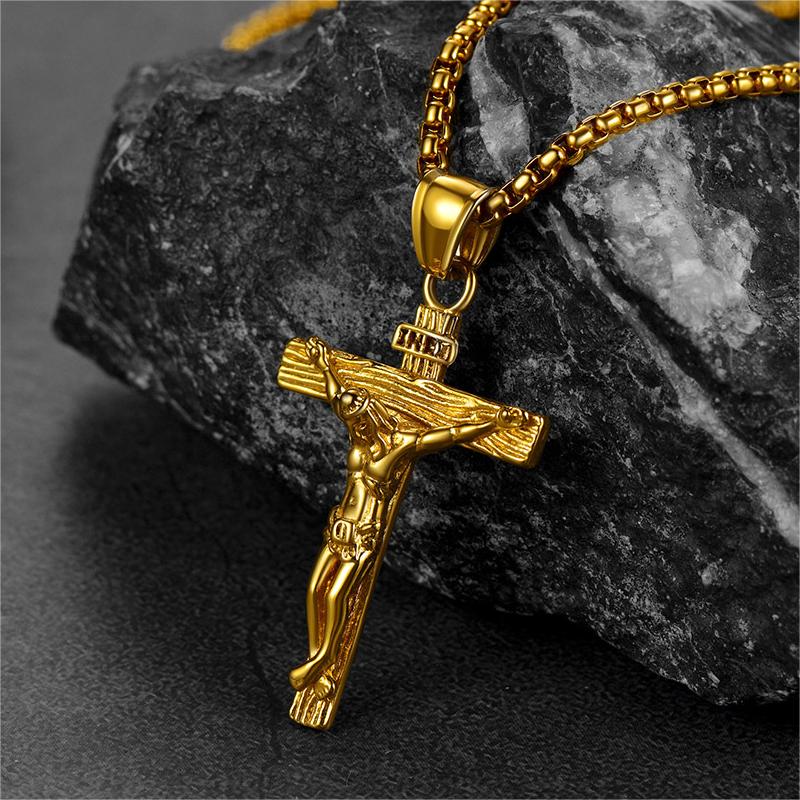 FaithHeart Catholic Cross Crucifix Necklace Jesus Pendant For Men FaithHeart