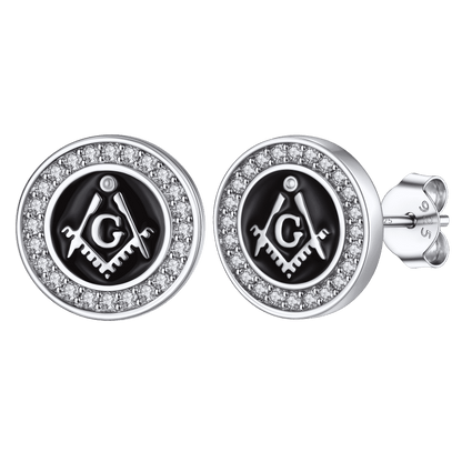 FaithHeart 925 Sterling Silver Masonic Stud Earrings for Freemason FaithHeart