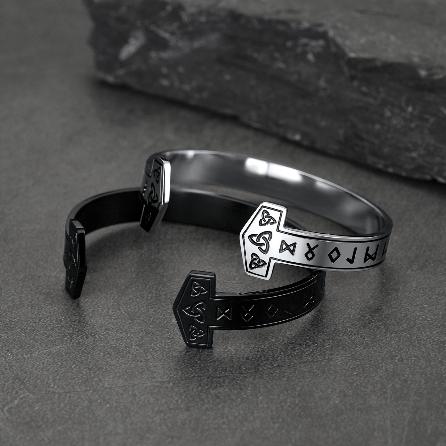 FaithHeart Viking Futhark Runes Cuff Bracelet For Men FaithHeart