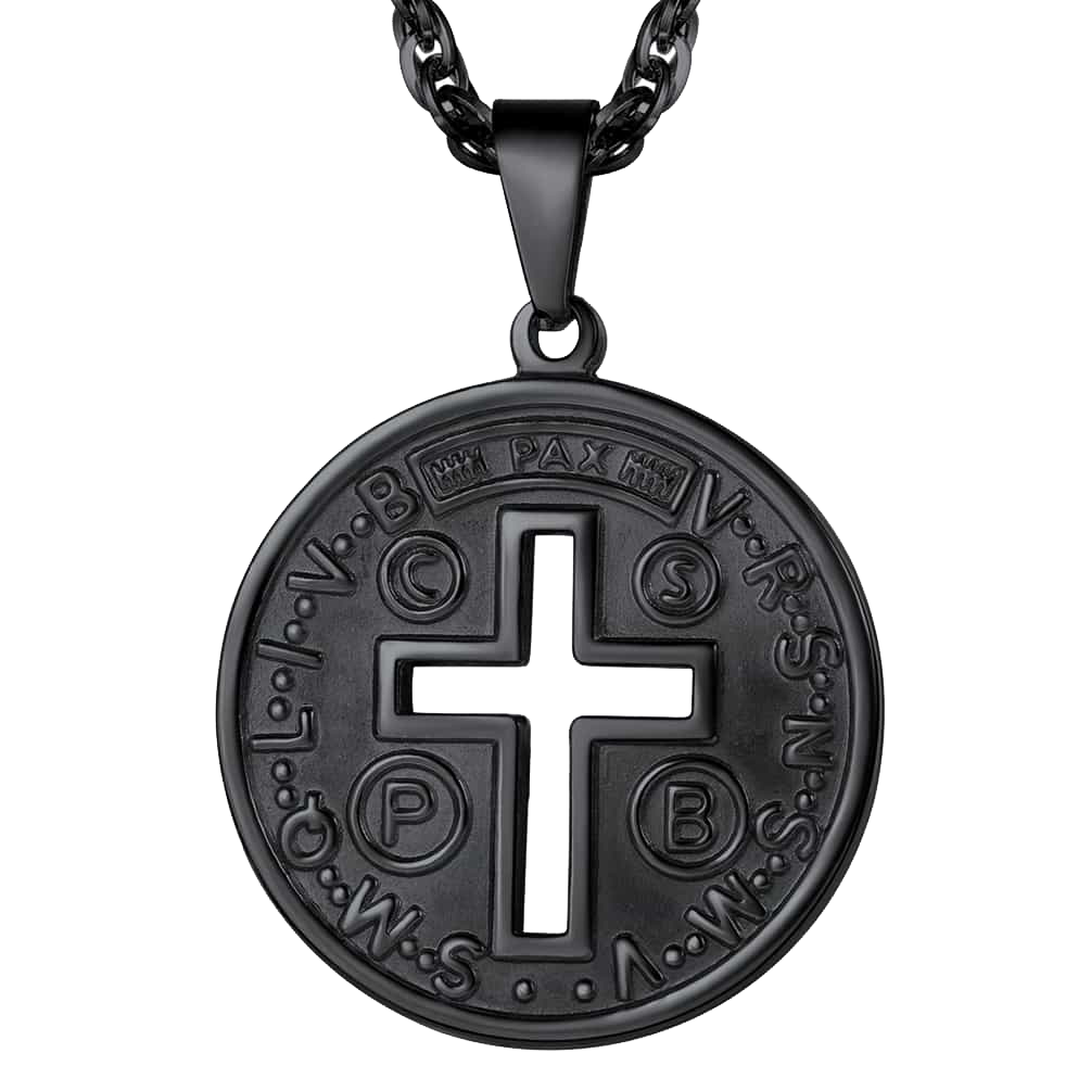 FaithHeart Stainless Steel Saint Benedict Cross Medal Necklace FaithHeart