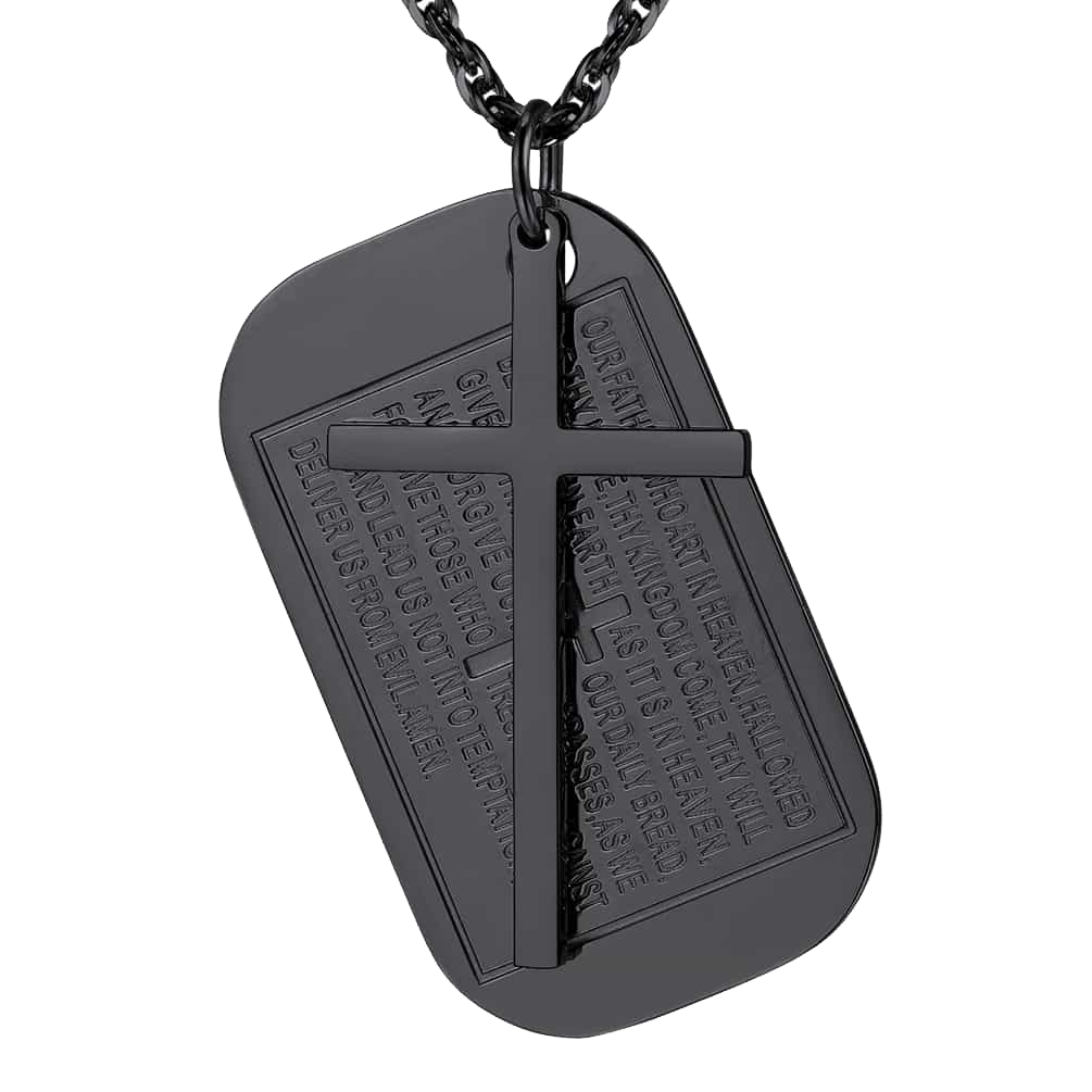 FaithHeart Christian Dog Tag Pendant with Cross Necklace For Men FaithHeart