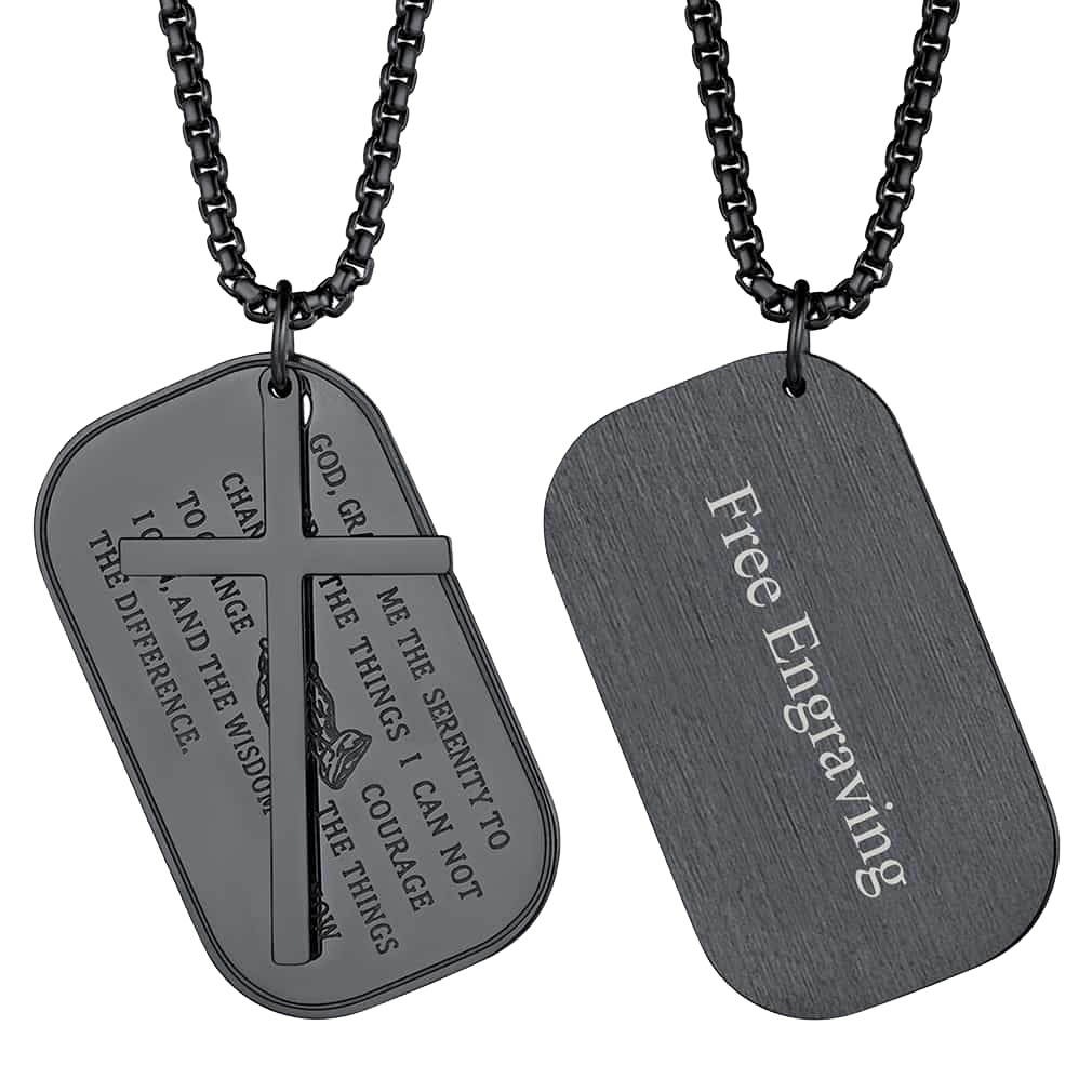 FaithHeart Customized Engraved Dog Tag Necklace With Cross FaithHeart