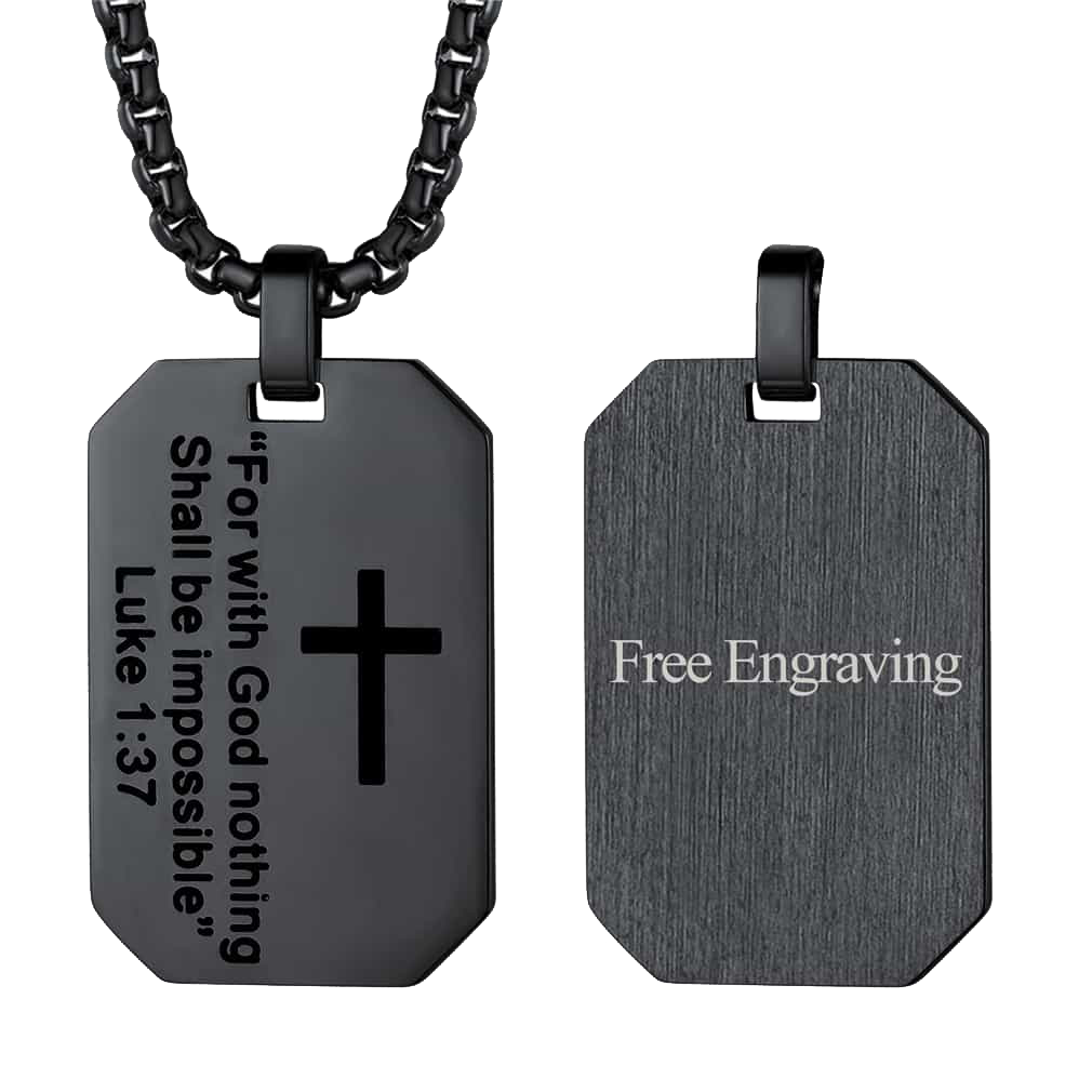 FaithHeart Luke 1:37 Dog Tag Pendant Necklace for Men FaithHeart