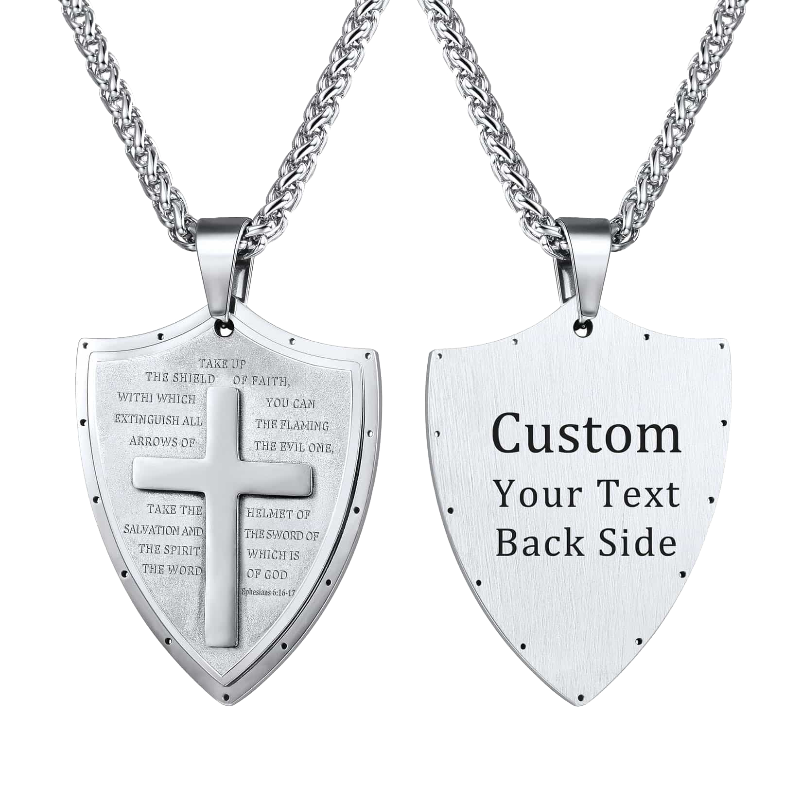Bible Verse E Ephesians 6 16 17 Cross Shield Necklace