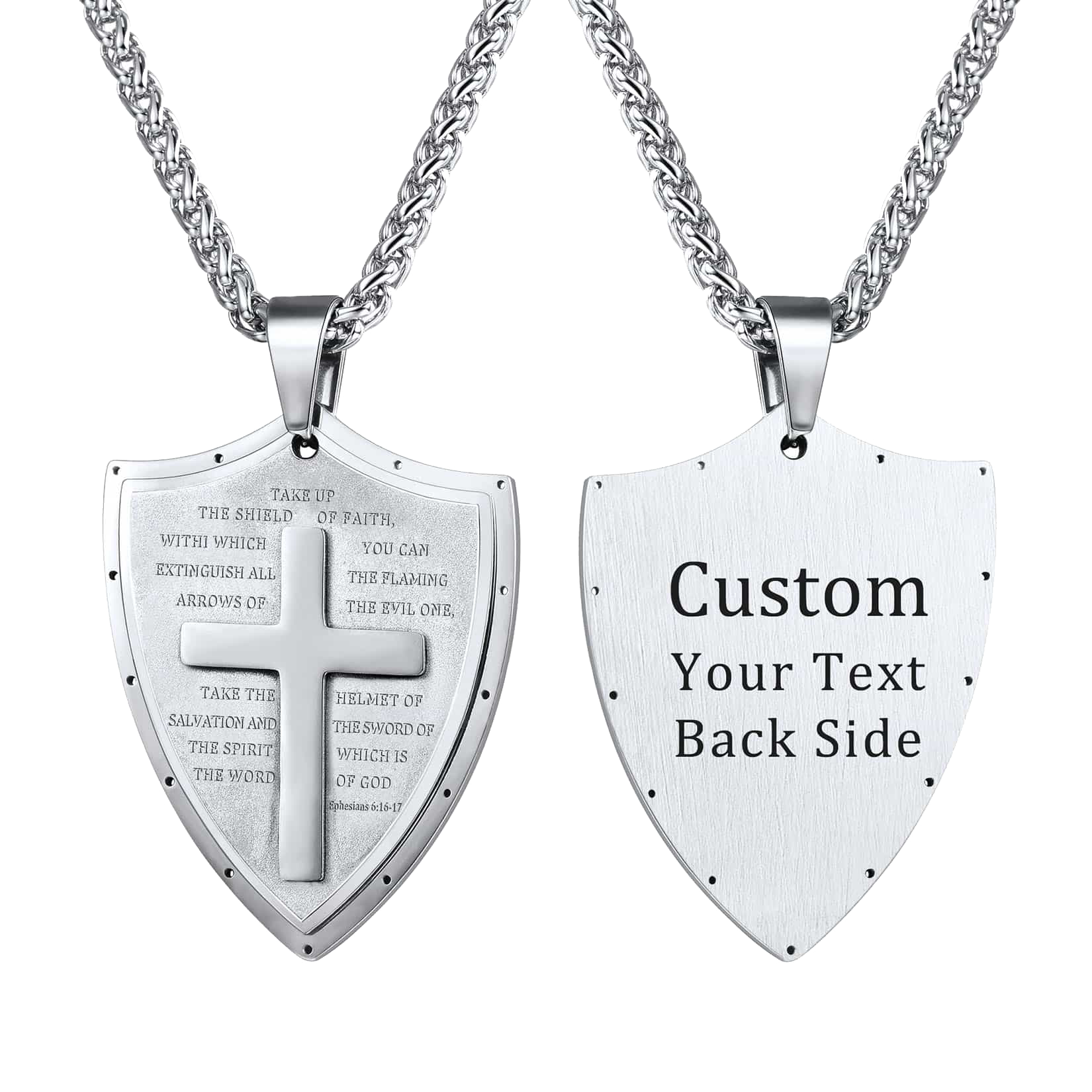 FaithHeart Bible Verse Pendant E-Ephesians 6:16-17 Cross Shield Necklace FaithHeart