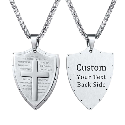 FaithHeart Bible Verse Pendant E-Ephesians 6:16-17 Cross Shield Necklace FaithHeart