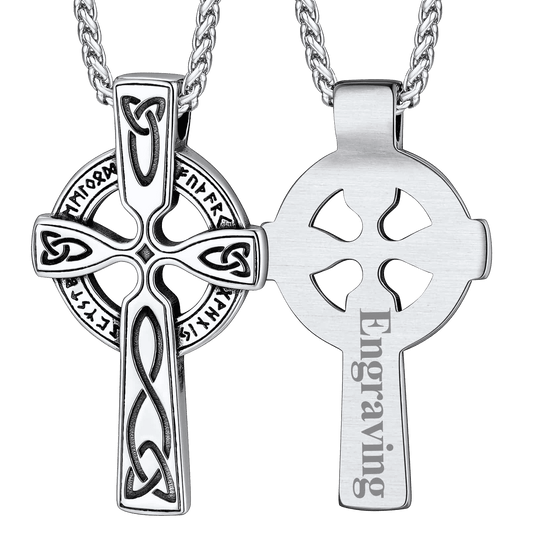 FaithHeart Celtic Knot Cross Necklace with Viking Runes for Men FaithHeart