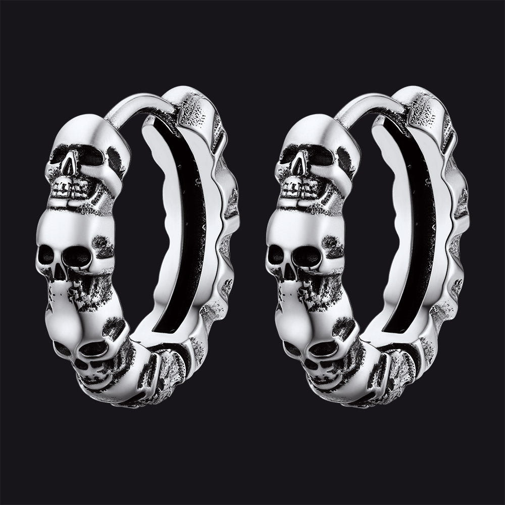 FaithHeart Skull Huggie Hoop Earrings For Men FaithHeart