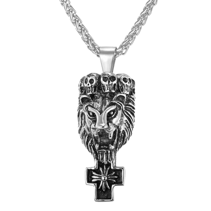 FaithHeart Lion Cross Necklace Lion Skull Necklace For Men FaithHeart