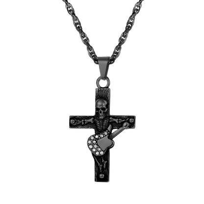 FaithHeart Punk Skull Guitar Cross Necklace for Men FaithHeart