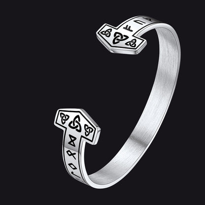 FaithHeart Viking Futhark Runes Cuff Bracelet For Men FaithHeart