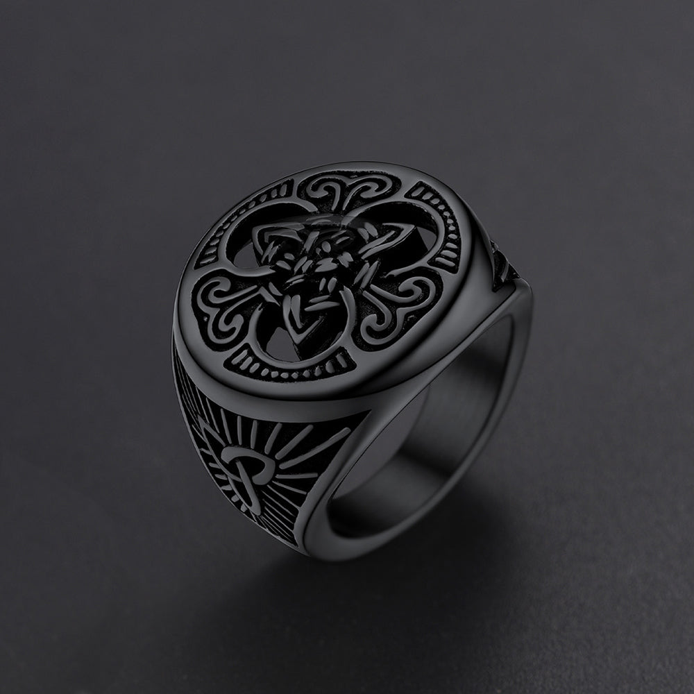 FaithHeart Viking Celtic Trinity Knot Signet Ring for Men FaithHeart