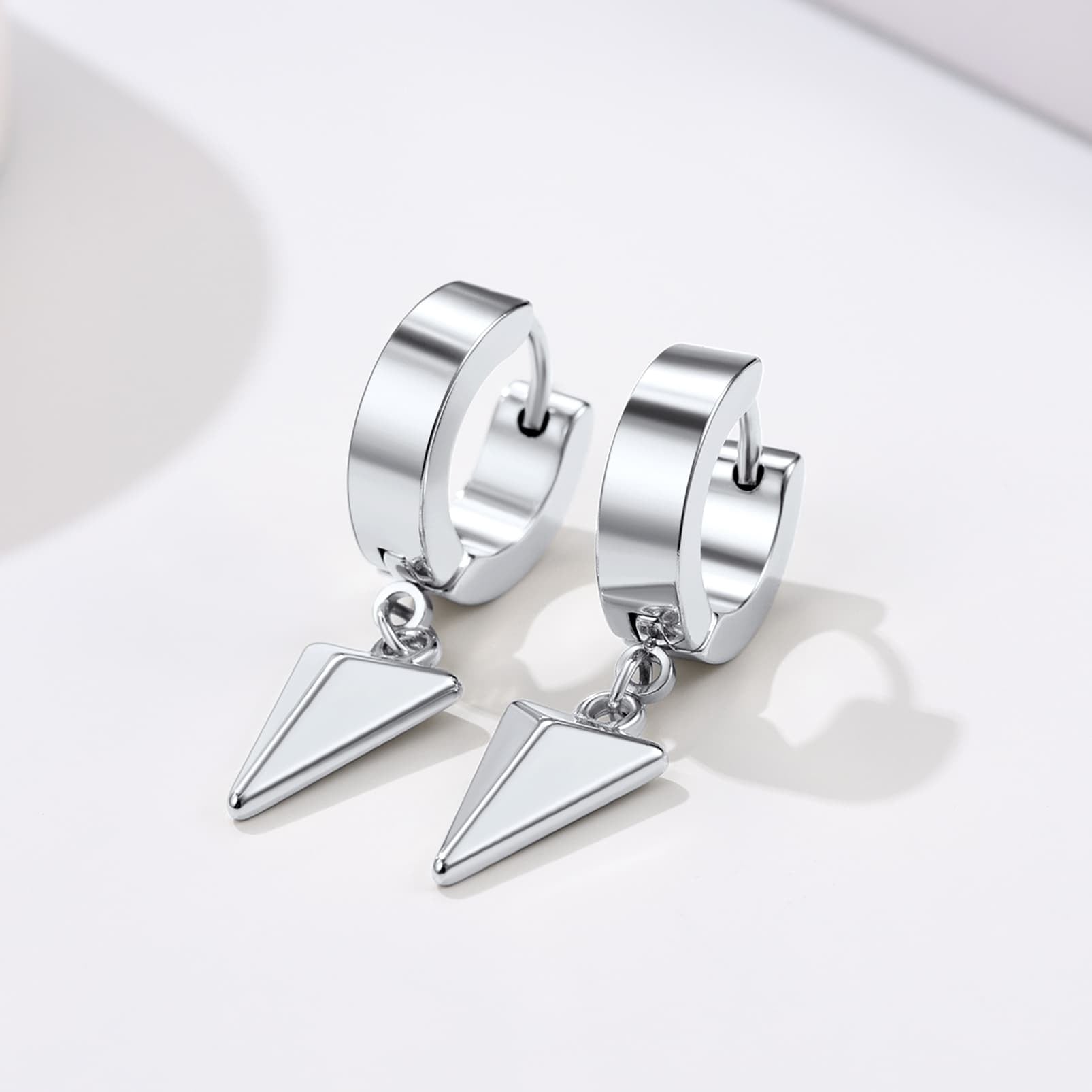 FaithHeart Triangle Dangle Earrings For Men Stainless Steel FaithHeart