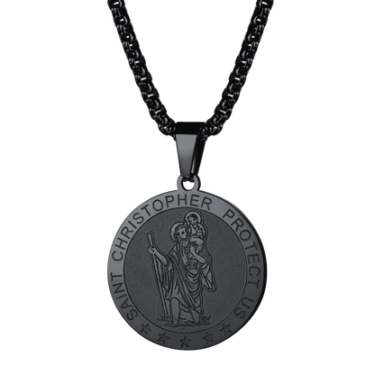 FaithHeart Engraved Round St. Christopher Medal Pendant Necklace For Men FaithHeart