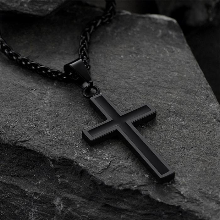 FaithHeart Christian Black Enamel Cross Necklace For Men FaithHeart