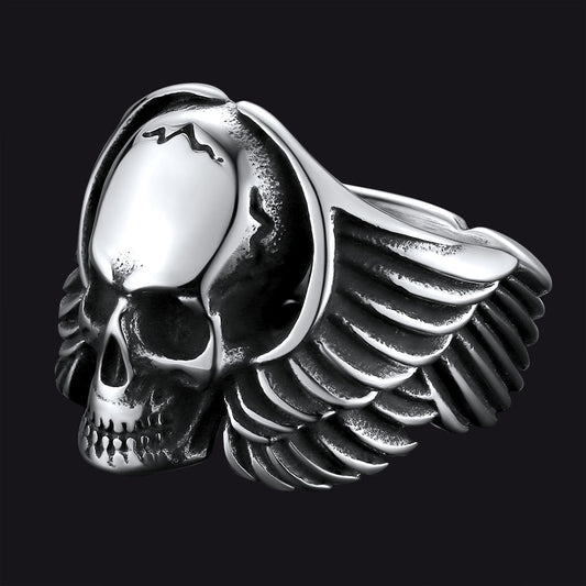 FaithHeart Biker Wings Skull Ring for Men Stainless Steel FaithHeart