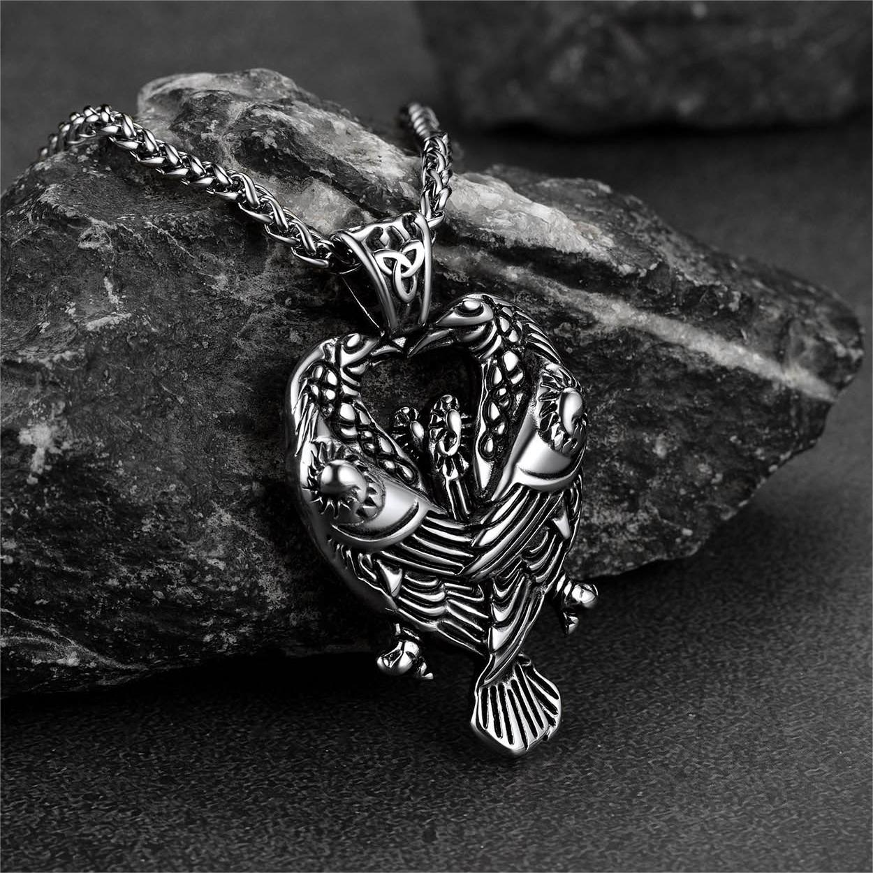 FaithHeart Viking Odin's Ravens Necklace Huginn and Muninn Pendant FaithHeart