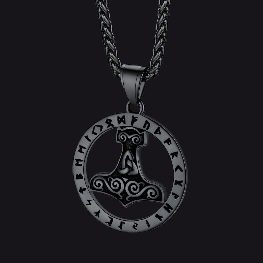 FaithHeart Viking Thor's Hammer Rune Pendant Necklace For Men FaithHeart