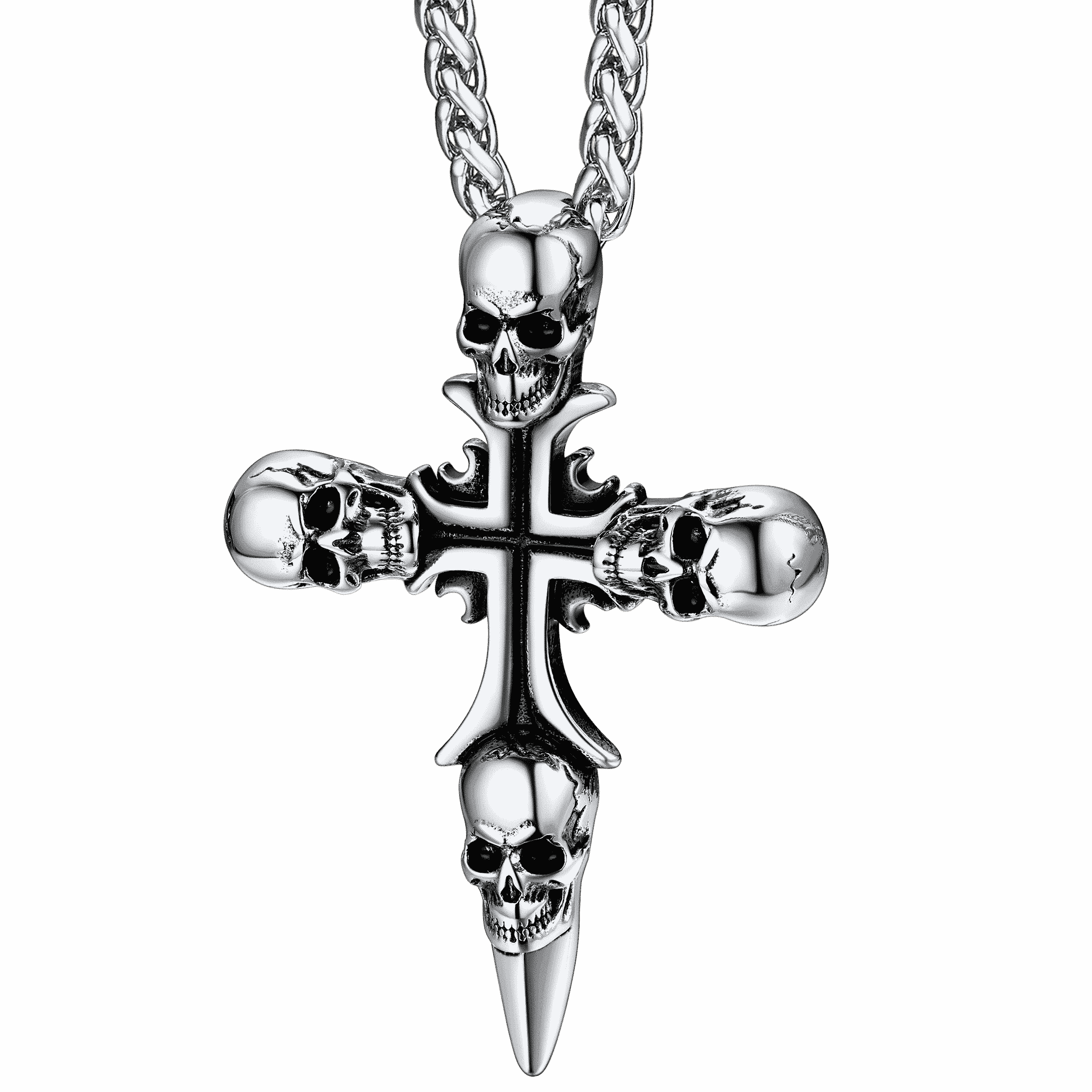 FaithHeart Vintage Skull Cross Necklace For Men Stainless Steel FaithHeart