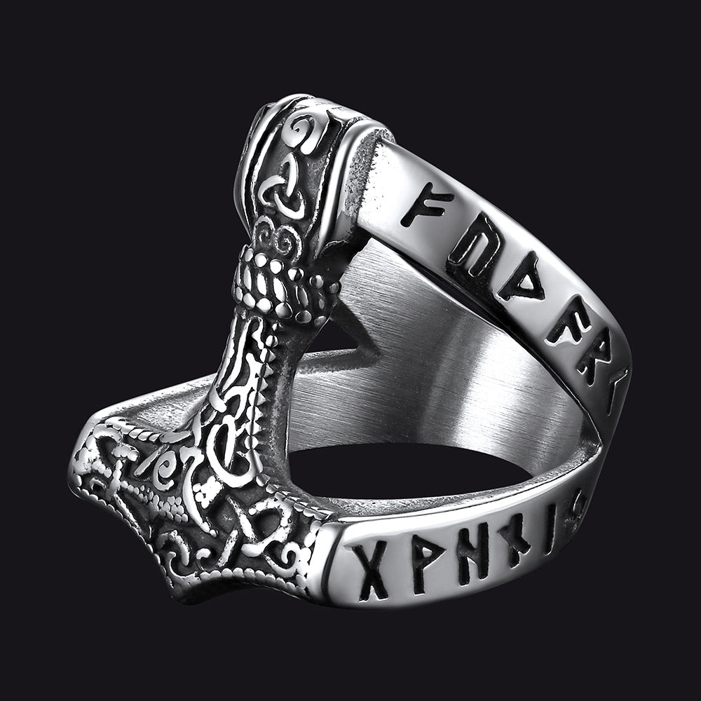 Viking Mjolnir Thors Hammer Ring Rune
