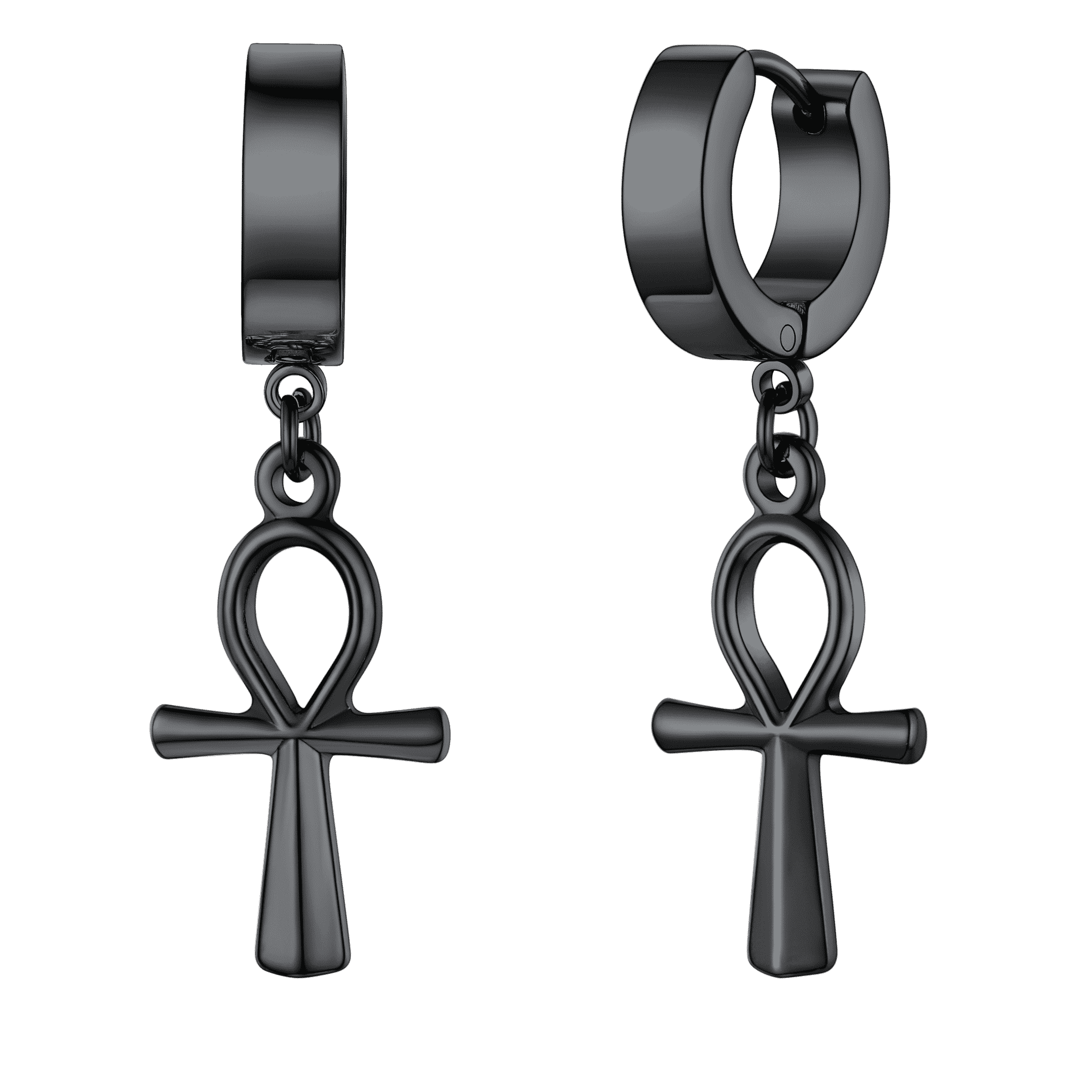 FaithHeart Ankh Cross Huggie Hoop Earrings for Men FaithHeart