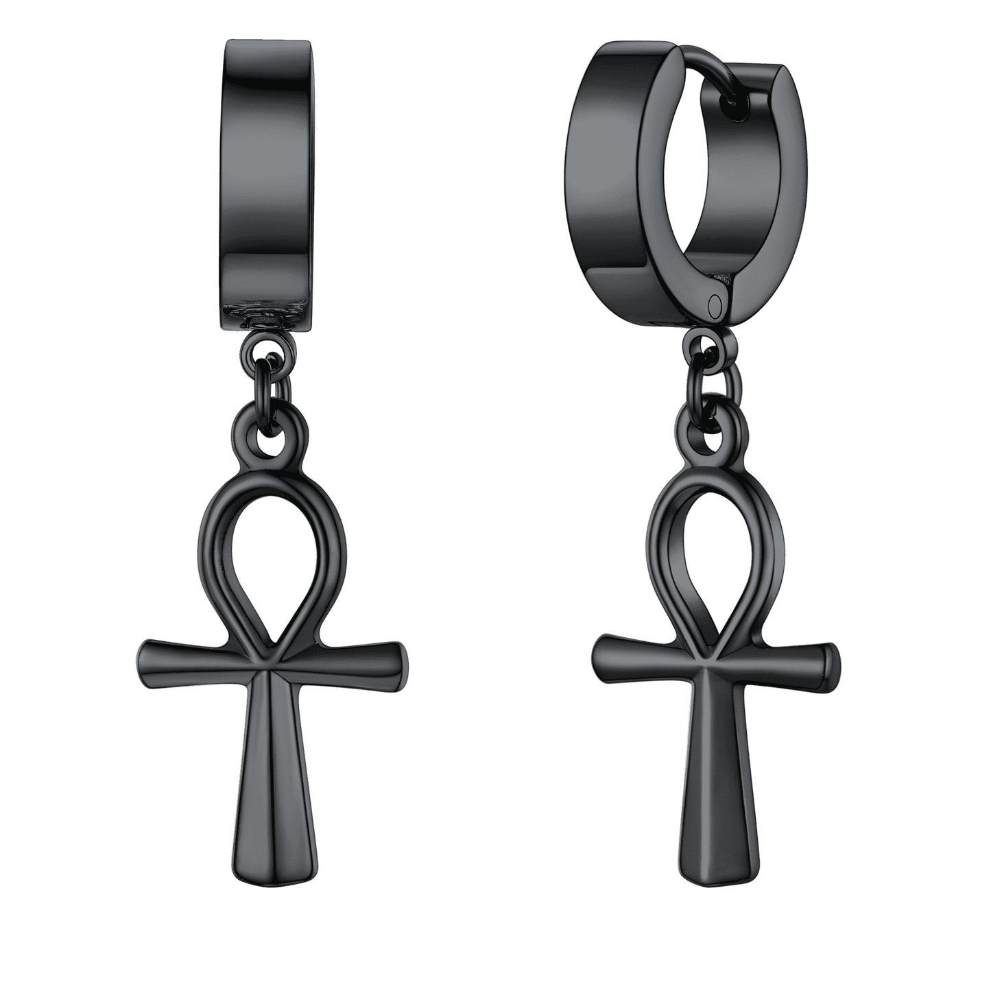 FaithHeart Ankh Cross Huggie Hoop Earrings for Men FaithHeart