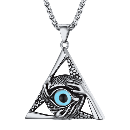 FaithHeart Vintage All-Seeing Eye Necklace Triangle Evil Eye Pendant For Men FaithHeart