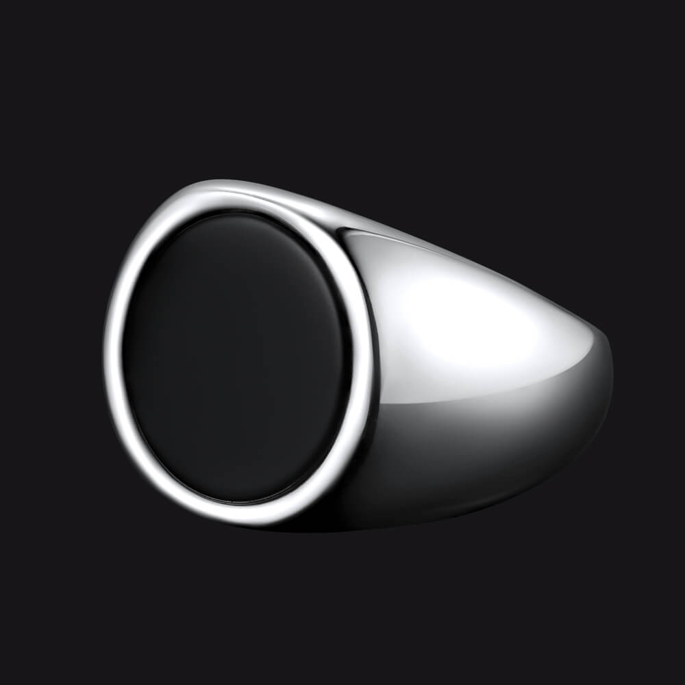 Round Onyx Signet Ring Stainless Steel