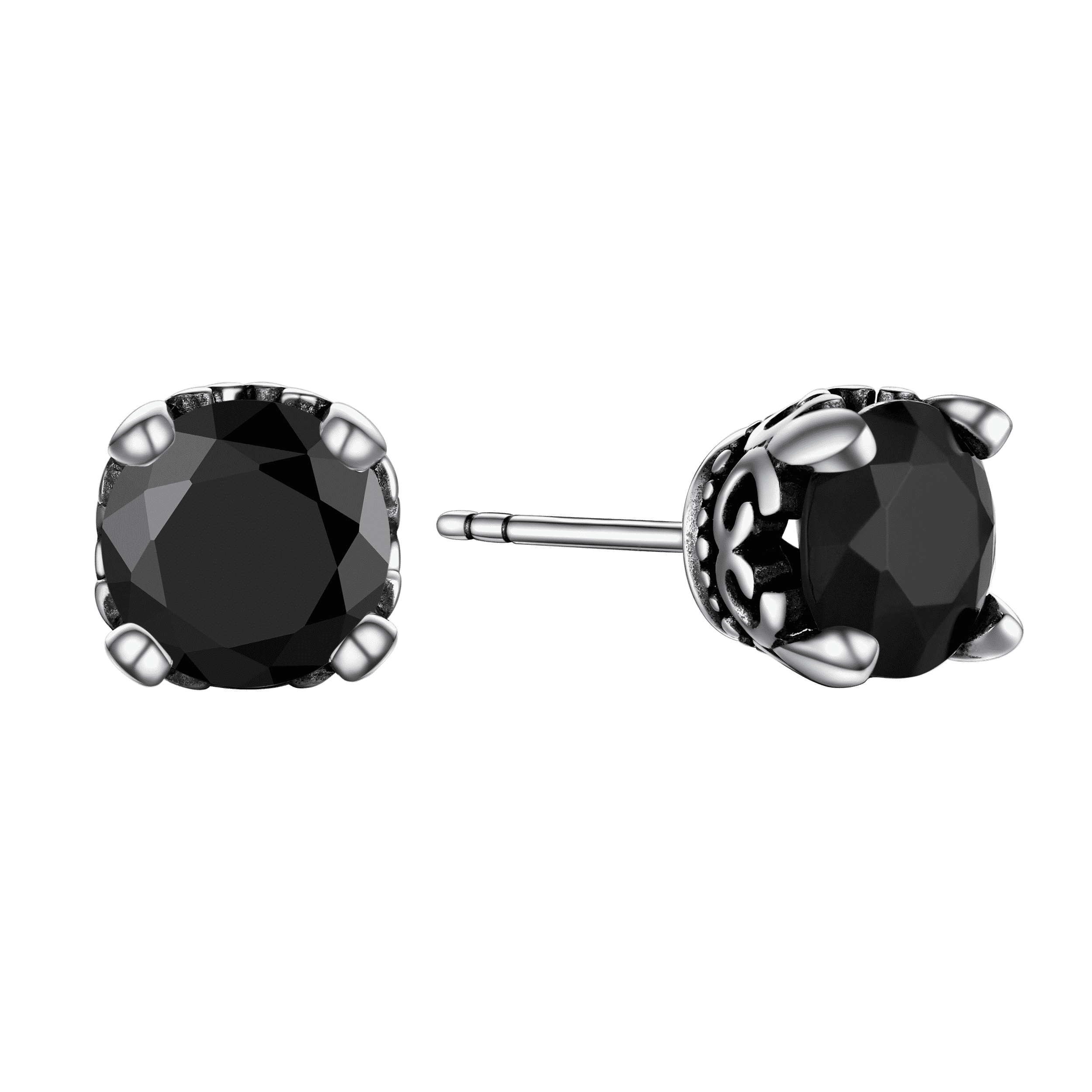 FaithHeart Sterling Silver Black Cubic Zirconia Stud Earrings For Men FaithHeart