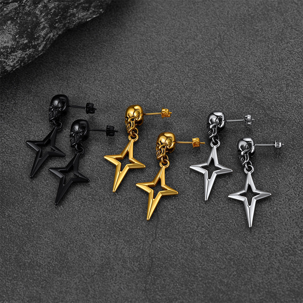 FaithHeart Skull Earrings Cross Star Dangle Drop Stud Earrings For Men FaithHeart