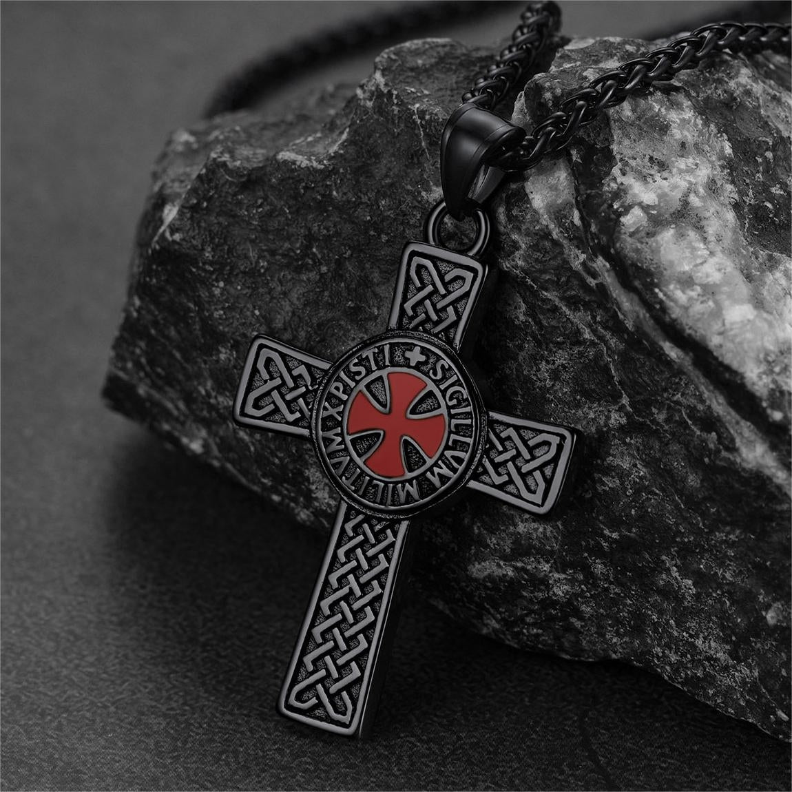 FaithHeart Knights Templar Cross Pendant Necklace For Men FaithHeart