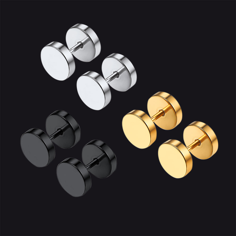 Punk Round Fake Plug Stud Earrings Set – 3 Pairs 6mm & 8mm