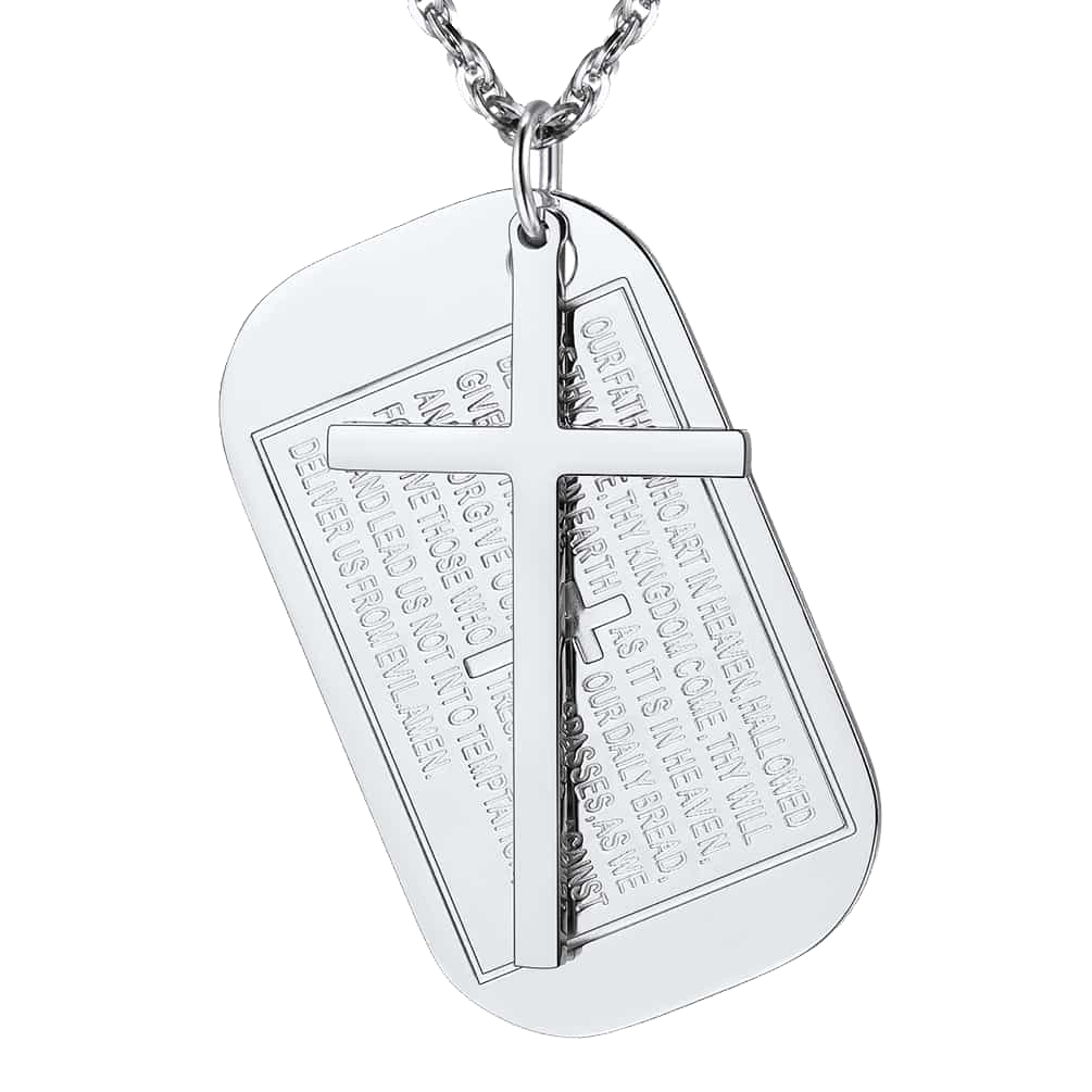 FaithHeart Christian Dog Tag Pendant with Cross Necklace For Men FaithHeart