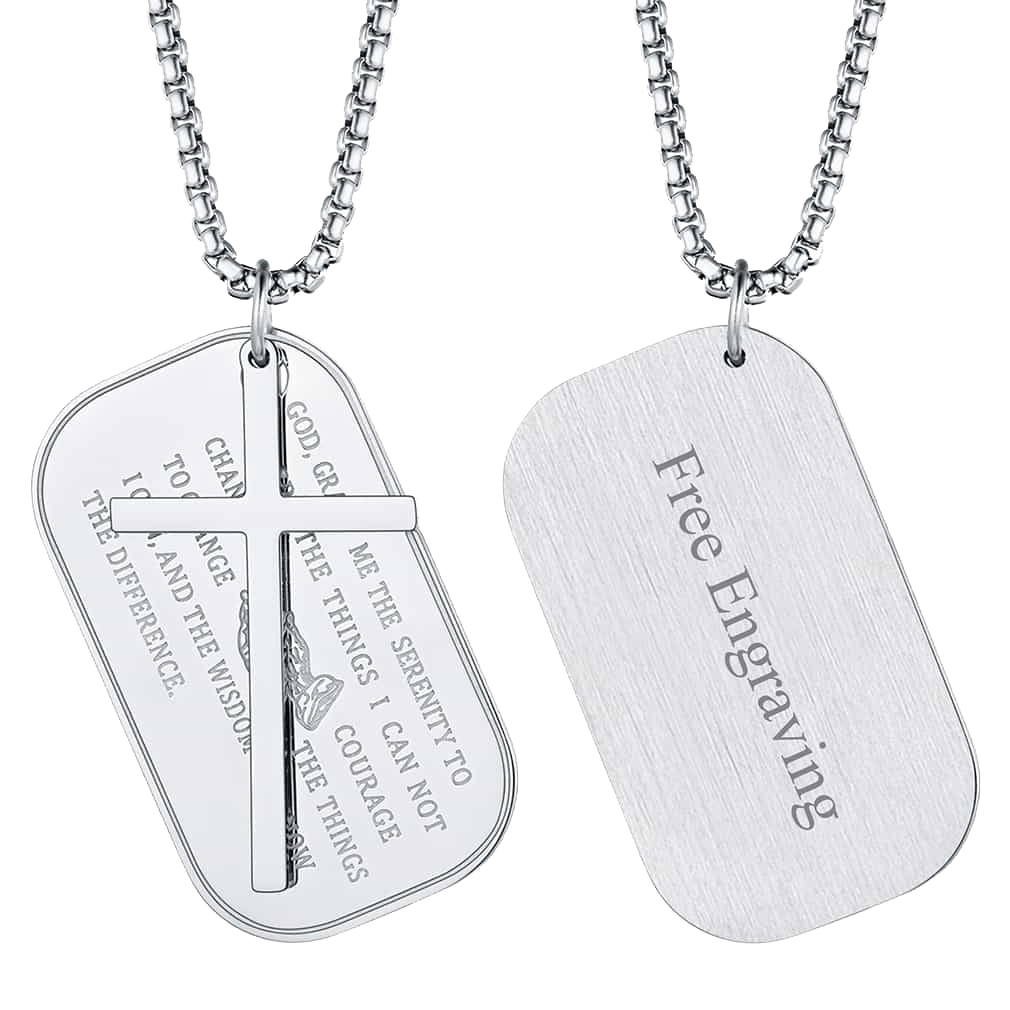 FaithHeart Customized Engraved Dog Tag Necklace With Cross FaithHeart