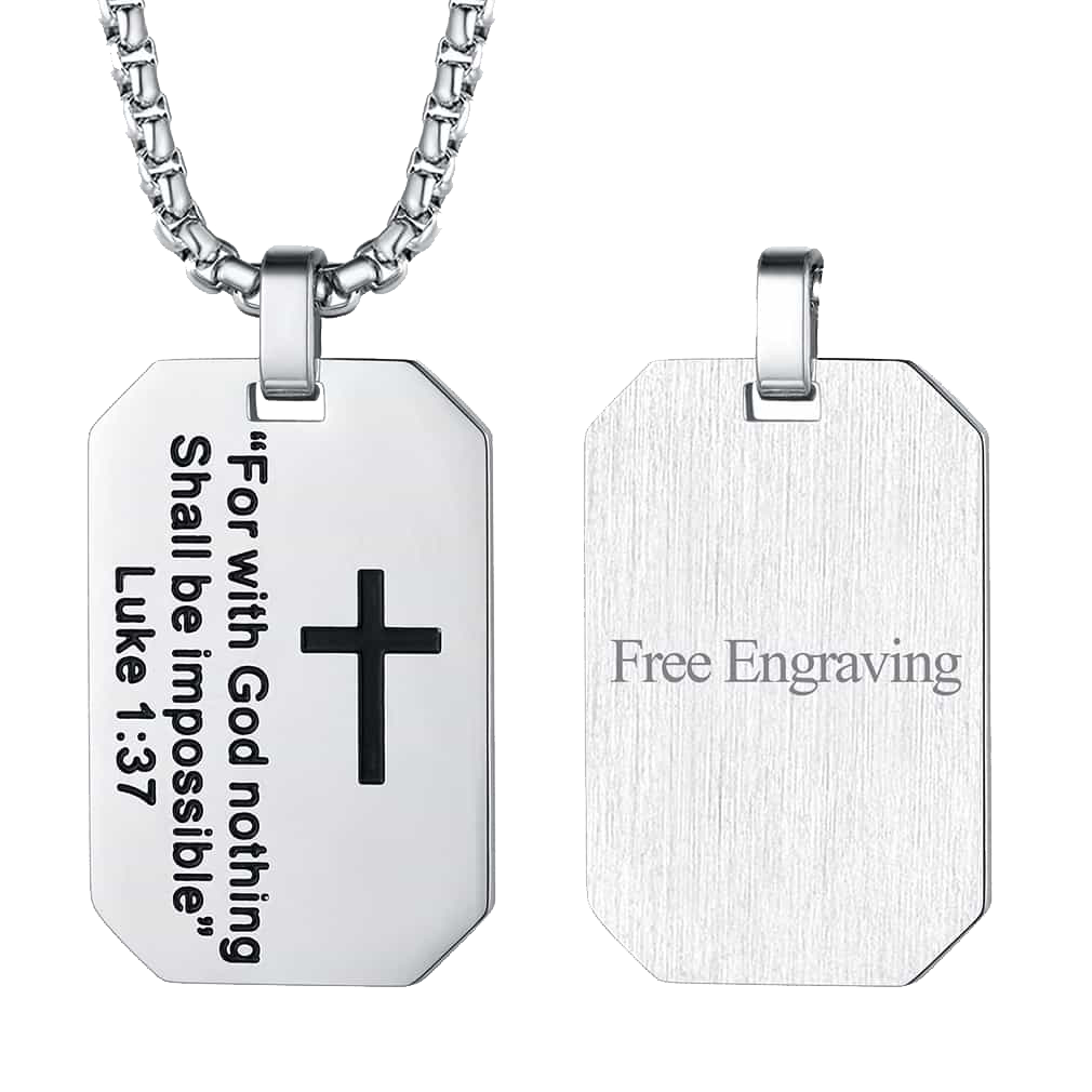 Luke 1:37 Bible Verse Necklace Engraved Dog Tag Pendant – FaithHeart ...