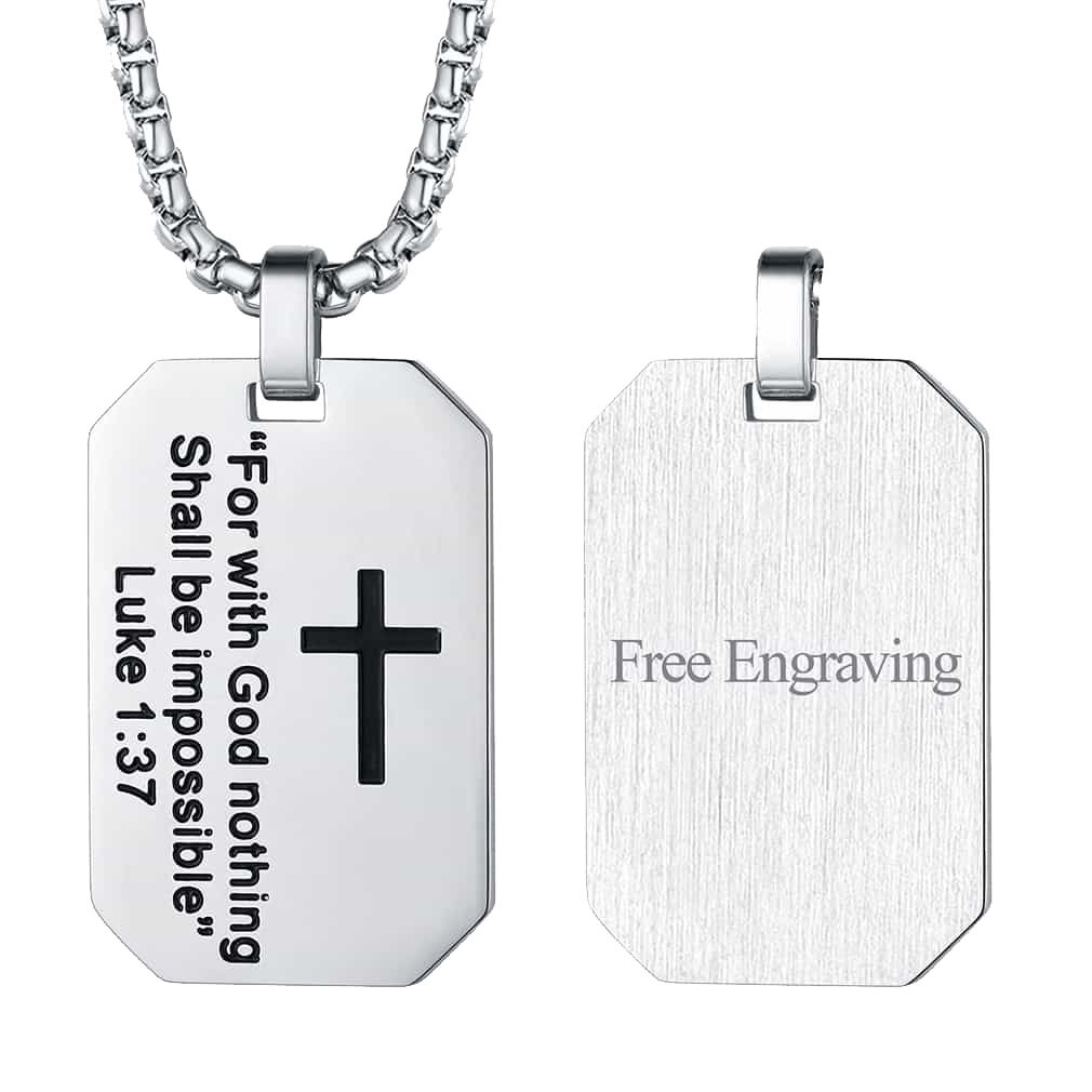 FaithHeart Luke 1:37 Dog Tag Pendant Necklace for Men FaithHeart