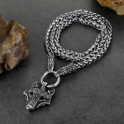 FaithHeart Viking Wolf Pendant Necklace With Wolf Rope Chain For Men FaithHeart