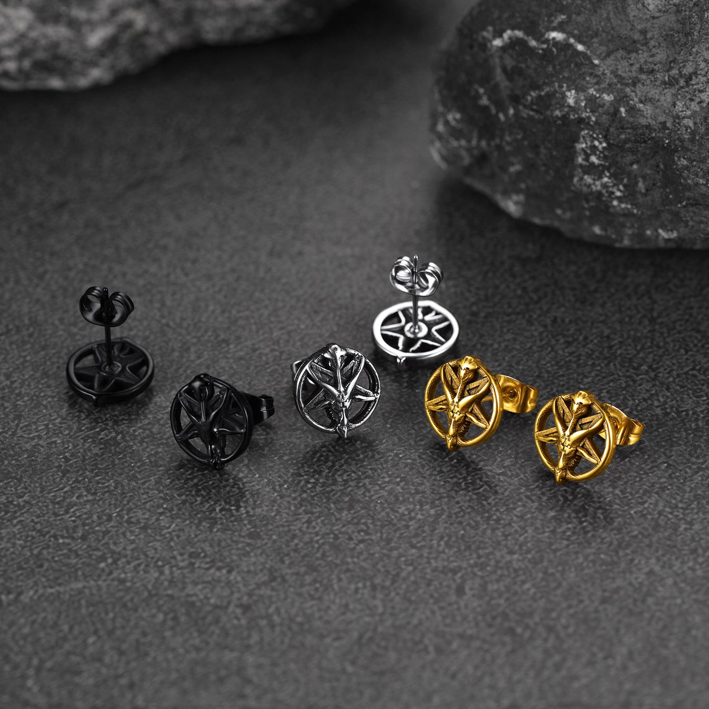 FaithHeart Baphomet Goat Stud Earrings for Men Satanic Jewelry FaithHeart
