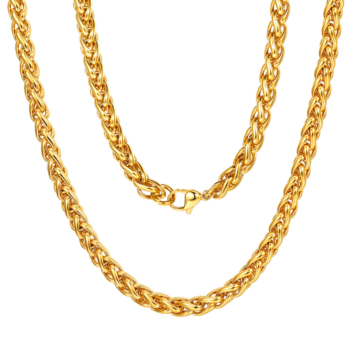 FaithHeart Stainless Steel Spiga Wheat Chain Necklace for Men Women,18''-30'' FaithHeart