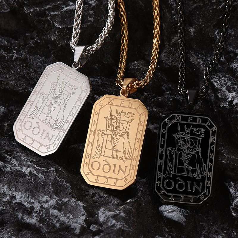 FaithHeart Viking Rune Odin Dog Tag Pendant Necklace for Men FaithHeart