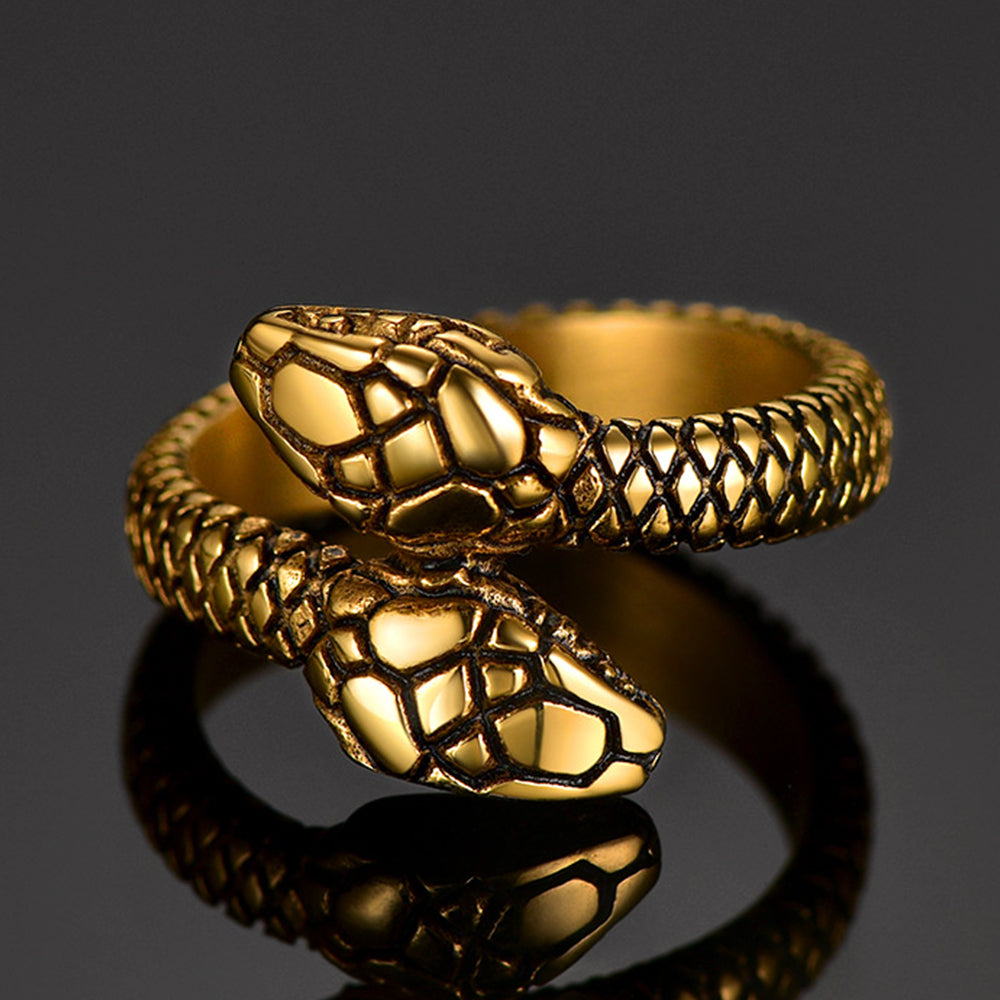 FaithHeart Punk Two-Head Snake Ring For Men FaithHeart
