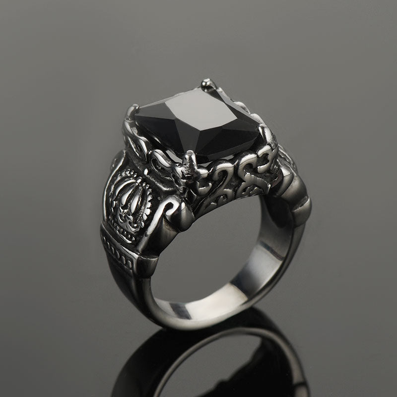 FaithHeart Crystal Crown Black Onyx Ring for Men FaithHeart