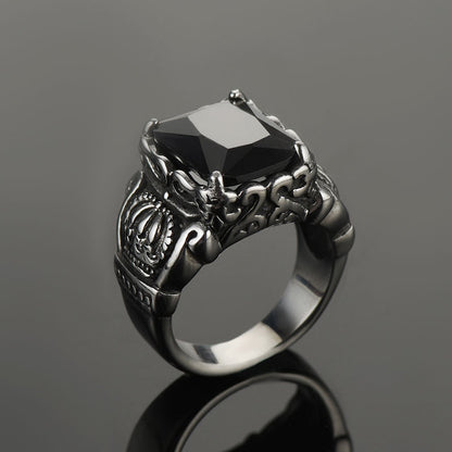 FaithHeart Crystal Crown Black Onyx Ring for Men FaithHeart