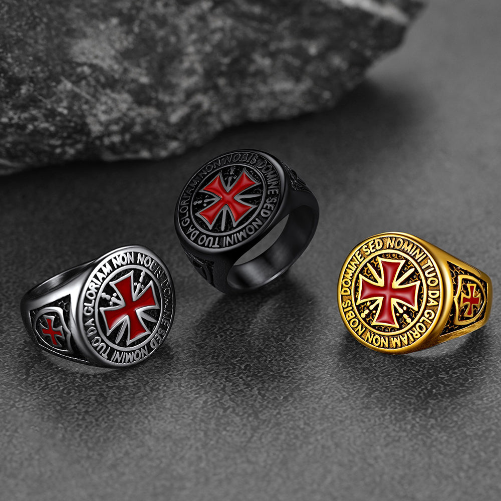 FaithHeart Knights Templar Red Cross Signet Ring For Men FaithHeart