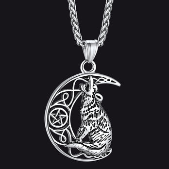 FaithHeart Viking Crescent Moon Wolf Necklace for Men FaithHeart