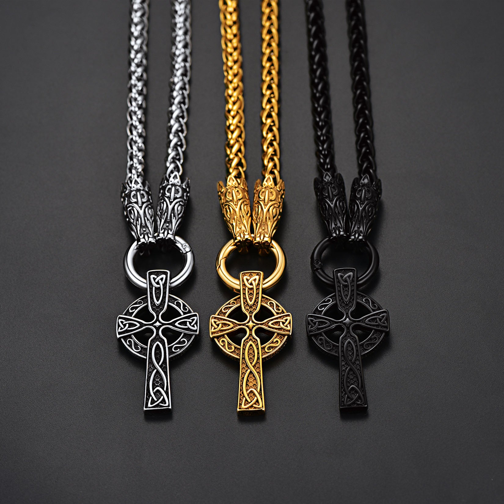 FaithHeart Celtic Knot Cross Necklace With Wolf Rope Chain For Men FaithHeart