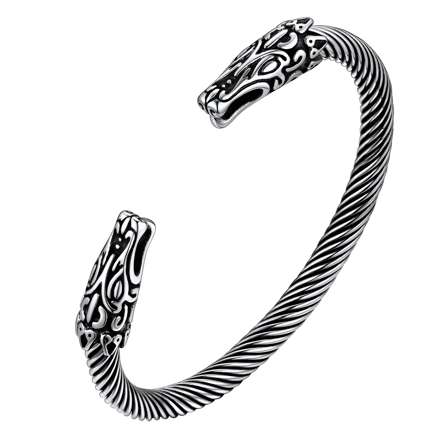 FaithHeart Viking Norse Wolf Heads Bangle Bracelet For Men FaithHeart