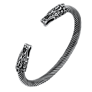 FaithHeart Viking Norse Wolf Heads Bangle Bracelet For Men FaithHeart