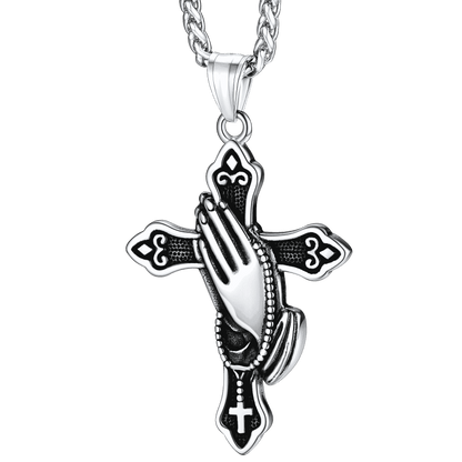 FaithHeart Praying Hands Cross Necklace For Men FaithHeart