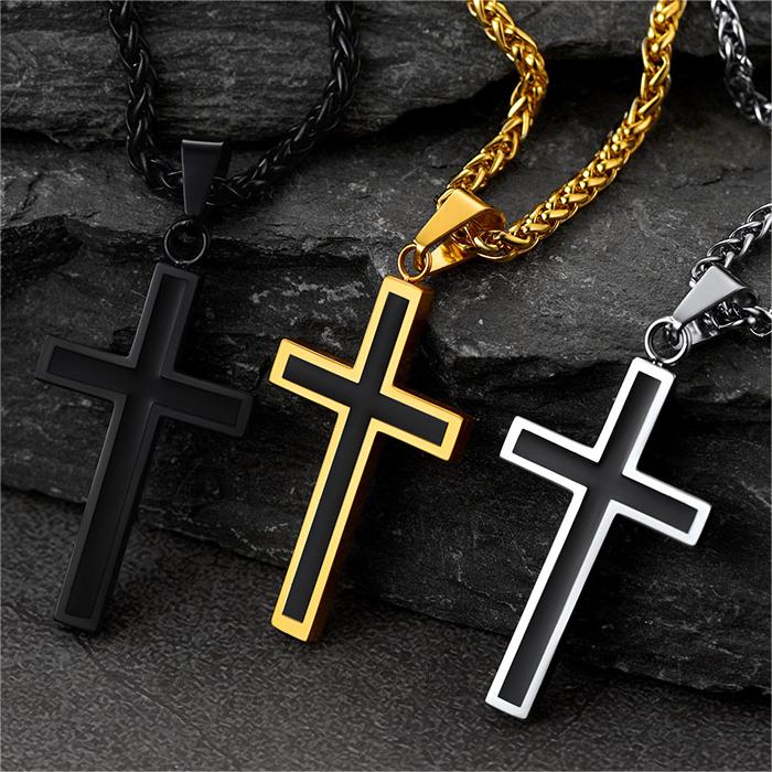 FaithHeart Christian Black Enamel Cross Necklace For Men FaithHeart